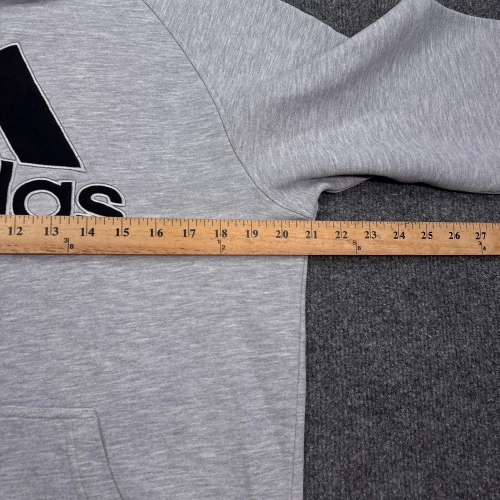 Adidas Fleece Hoodie‎ Adult Size Large Gray Pullover Sweatshirt Big Logo Active